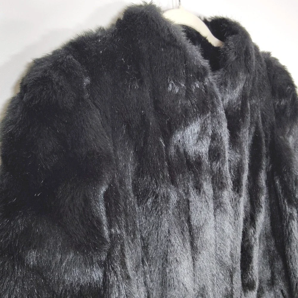 Vintage G-4000 Black Faux Fur Coat Made in USA Mob Wife Glam Small